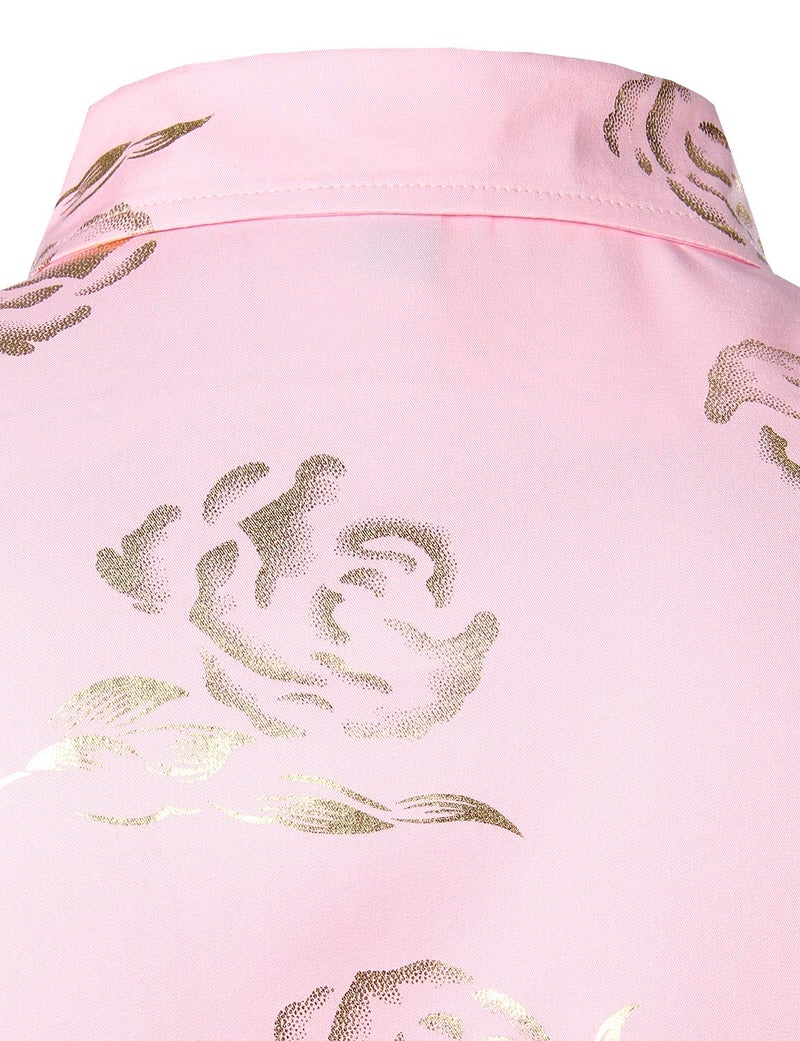 ZEROYAA Mens Hipster Gold Rose Printed Slim Fit Long Sleeve Dress Shirts/Prom Performing Shirts Z56 Pink Large - Image 5